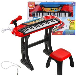 Keyboard Pianino Organy Mikrofon Stołek Czerwony