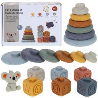 Klocki Sensoryczne Gumowe Miękkie Koala Wieża Montessori Piramida Gryzaki