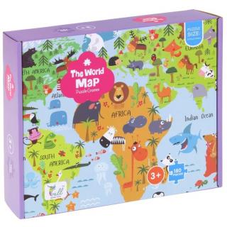Puzzle 180 el. Mapa Świata Zwierzęta Rośliny