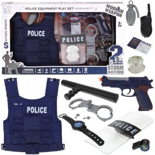 Zestaw Strój Policyjny Policjant Pistolet Kajdanki Kamizelka