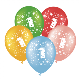 Balony urodzinowe kolorowe z cyfra 1- 5szt.