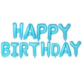 Girlanda balonowa napis Happy Birthday niebieska-  zestaw