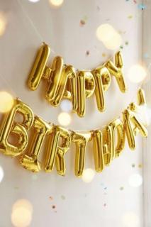 Girlanda balonowa napis Happy Birthday złota-  zestaw