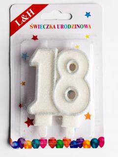 Świeczki urodzinowe na tort cyfra 18 srebrna