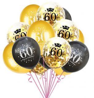 Zestaw balonów na 60- urodziny złote i konfetti