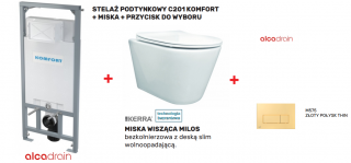 ALCAPLAST/KERRA zestaw stelaż wc C201 KOMFORT+miska MILOS+przycisk złoty połysk M575