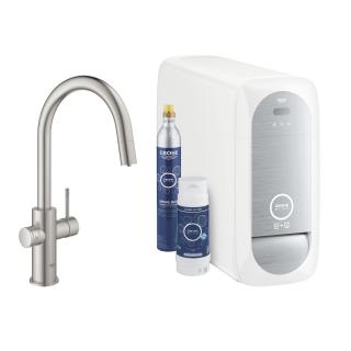 GROHE BLUE HOME zestaw startowy z wyciąganą wylewką w kształcie C STAL NIERDZEWNA 31541DC0