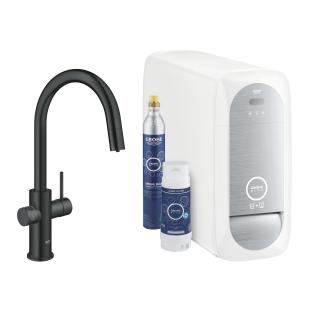 GROHE BLUE HOME zestaw startowy z wyciąganą wylewką w kształcie C VELVET BLACK 31541KS0