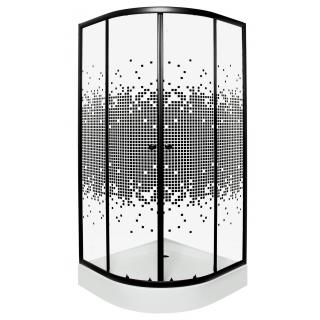 KERRA PIXEL BLACK kabina prysznicowa półokrągła 80x80x180cm szkło dekor/prof. czarny+ brodzik 80x80x16cm biały