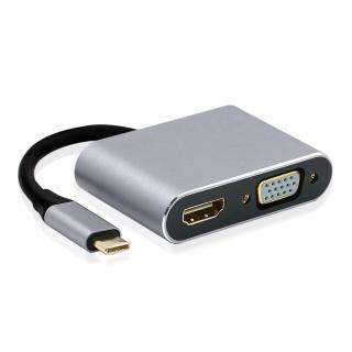Agog HVGA1 adapter przejściówka USB-C HDMI VGA typ C USB 3.1 Windows smartfon telefon komputer TV monitor Aluminium