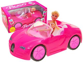 Auto duże cabrio z lalką  -  różowy cabriolet