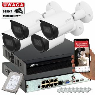 Zestaw do monitoringu domu 4 kamery Dahua IPC-HFW2831S-S-0280B-S2 8MPx Analiza IVS Starlight Obraz 4K, Analityka, Detekcja ruchu, Tryb nocny