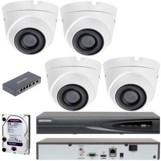 Zestaw do monitoringu IP 4 Kamery 2Mpx Full HD + Switch POE Obraz FHD, Oświetlacz IR, Detekcja ruchu, Aplikacja