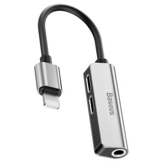 Baseus Adapter Audio Baseus L52 Lightning do Mini Jack 3.5mm i 2x Lightning (srebrny)