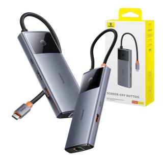 Baseus Hub 6w1 Baseus Metal Gleam 2 Series, USB-C do 2xUSB 3.0 +USB-C + HDMI + USB-C PD + Ethernet RJ45