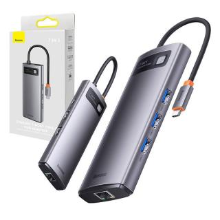 Baseus Hub 7w1 Baseus Metal Gleam Series, USB-C do 3x USB 3.0 + HDMI + USB-C PD + VGA + Ethernet RJ45