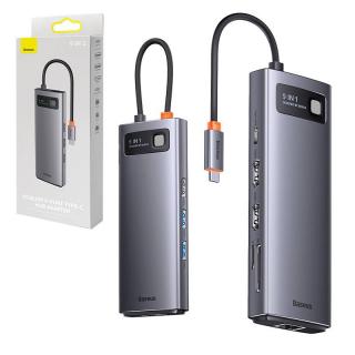 Baseus Hub 9w1 Baseus Metal Gleam Series, USB-C do 2x USB 3.0 + 2x HDMI + USB 2.0 + USB-C PD + Ethernet RJ45 + microSD/SD