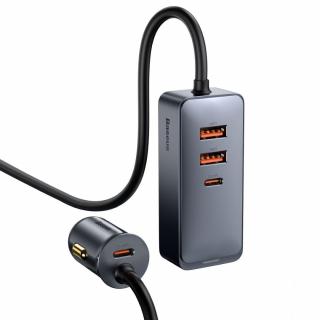 Baseus Ładowarka samochodowa Baseus Share Together z przedłużaczem, 2x USB, 2x USB-C, 120W (szara)