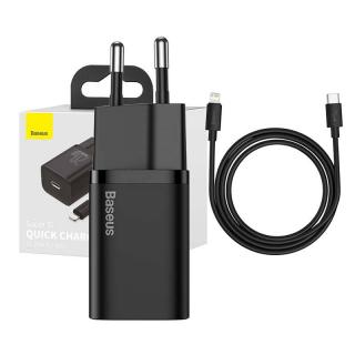 Baseus Ładowarka sieciowa Baseus Super Si Quick Charger 1C 20W z przewodem USB-C do Lightning 1m (czarna)