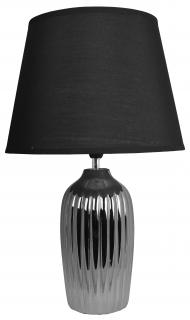 Lampka lampa stołowa srebrna ceramiczna podstawa z czarnym kloszem 59cm