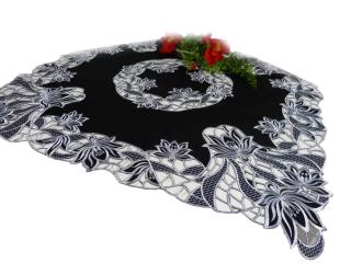 Serweta haftowana na stół lub ławę | 85x85cm, czarna, kwadrat