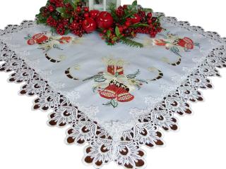Świąteczna serweta z gipiurą | 85x85cm, biała, na środek stołu
