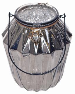 Szklany lampion z diamencikiem 16cm srebrny