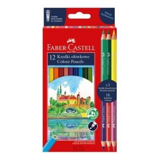 Kredki ołówkowe zamek Faber-Castell 12 kol.+3 kredki dwustronne