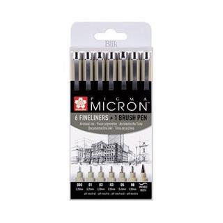 Zestaw cienkopisów Pigma Micron firmy Sakura 6 szt plus brush pen