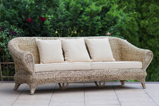 Sofa rattanowa, trzyosobowa, piękna biała abaka, do domu i ogrodu