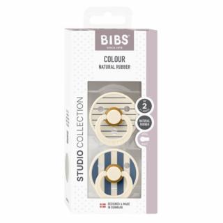 BIBS STUDIO COLOUR 2-PACK PIN IVORY  STEEL BLUE M Smoczek uspokajający kauczuk Hevea Mimisia.pl
