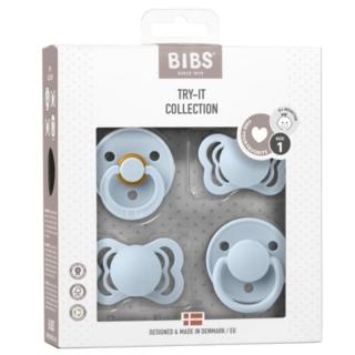 BIBS TRY-IT zestaw 4 szt smoczków niemowlęcych o różnych ustnikach BABY BLUE Mimisia.pl