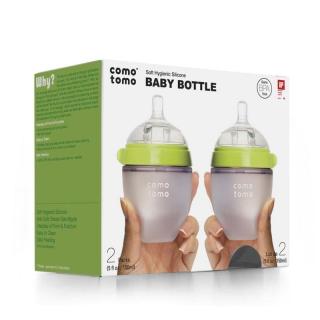 COMOTOMO - 2 antykolkowe butelki silikonowe MOM'S BREAST 150 ml Green NEWBORN 2 pack Mimisia.pl