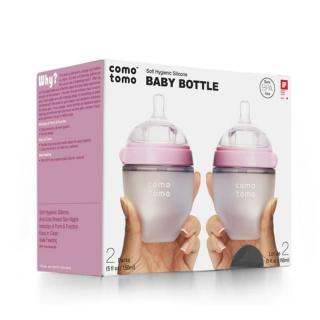 COMOTOMO - 2 antykolkowe butelki silikonowe MOM'S BREAST 150 ml Pink NEWBORN Mimisia.pl
