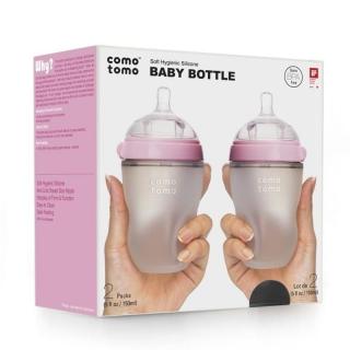 COMOTOMO - 2 antykolkowe butelki silikonowe MOM'S BREAST 250 ml Pink BABY Mimisia.pl
