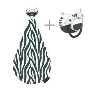 Dumforter 3in1 smoczek z gryzakiem + kocyk przytulanka Zebra ZsaZsa Mimisia.pl