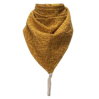 Hi Little One bandanka apaszka niemowlęca BOHO LEAF Ochre Pom Pom Mimisia.pl