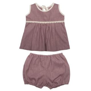 Hi Little One bluzeczka i bloomersy z lnu BOHO LEO Mauve roz L Pom Pom Mimisia.pl