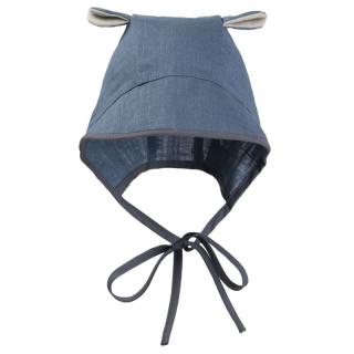 Hi Little One bonetka niemowlęca z daszkiem i uszkami BOHO LEO Blue roz M Pom Pom Mimisia.pl