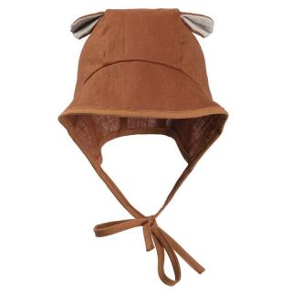 Hi Little One bonetka niemowlęca z daszkiem i uszkami BOHO LEO Cognac roz L Pom Pom Mimisia.pl