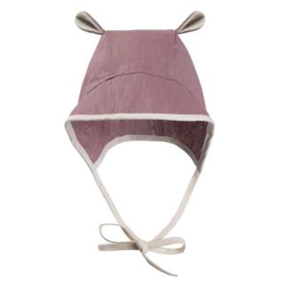 Hi Little One bonetka niemowlęca z daszkiem i uszkami BOHO LEO Mauve roz M Pom Pom Mimisia.pl