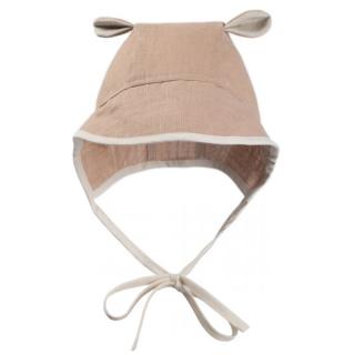 Hi Little One bonetka niemowlęca z daszkiem i uszkami BOHO LEO Powder roz M Pom Pom Mimisia.pl