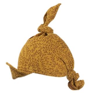 Hi Little One chustka z daszkiem BOHO LEAF Ochre Pom Pom Mimisia.pl