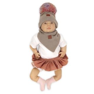 Hi Little One czapka z chustą komplet ALPACA BOHO Cafe Latte/Blush S Pom Pom Mimisia.pl