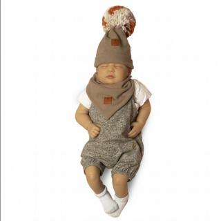 Hi Little One czapka z chustą komplet ALPACA BOHO Cafe Latte/Rust S Pom Pom Mimisia.pl