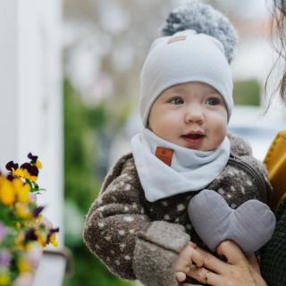 Hi Little One czapka z chustą komplet ALPACA BOHO Grey S Pom Pom Mimisia.pl