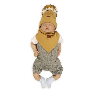 Hi Little One czapka z chustą komplet ALPACA BOHO Mustard S Pom Pom Mimisia.pl