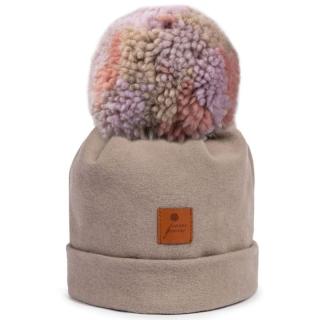 Hi Little One czapka zimowa niemowlęca ALPACA BOHO Cafe Latte/Blush M Pom Pom Mimisia.pl