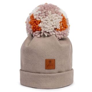 Hi Little One czapka zimowa niemowlęca ALPACA BOHO Cafe Latte/Rust M Pom Pom Mimisia.pl