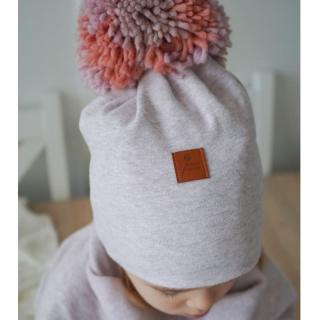 Hi Little One czapka zimowa niemowlęca ALPACA BOHO Dark Pink M Pom Pom Mimisia.pl